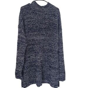 GAP Women's Navy White Speckled Chunky‎ Knit Mock Neck 2010s Sweater XL